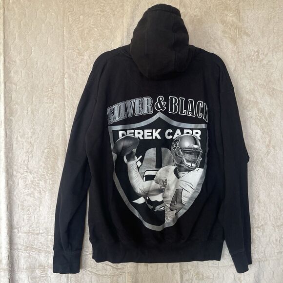 RAIDERS CARR 4 BACK LOGO HOODIE BLACK PULLOVER OAKLAND NATION LAS VEGAS - Picture 2 of 7